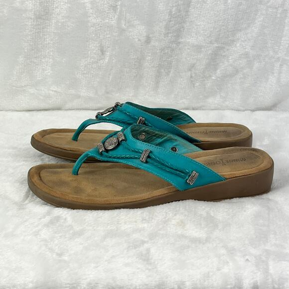 Minnetonka Turquoise Leather Concho Thong Sandals Size 9 Slip-On Comfort Casual - Picture 4 of 8
